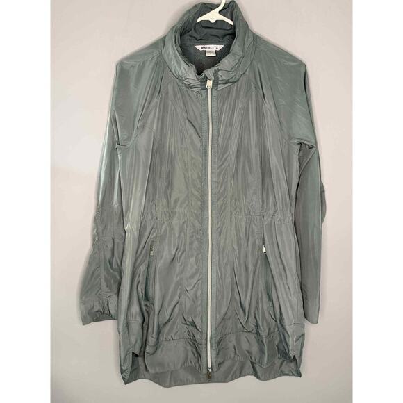 Athleta Drip Drop Full Zip Water Repellent Jacket with Hood Blue/Grey Small - Picture 4 of 14